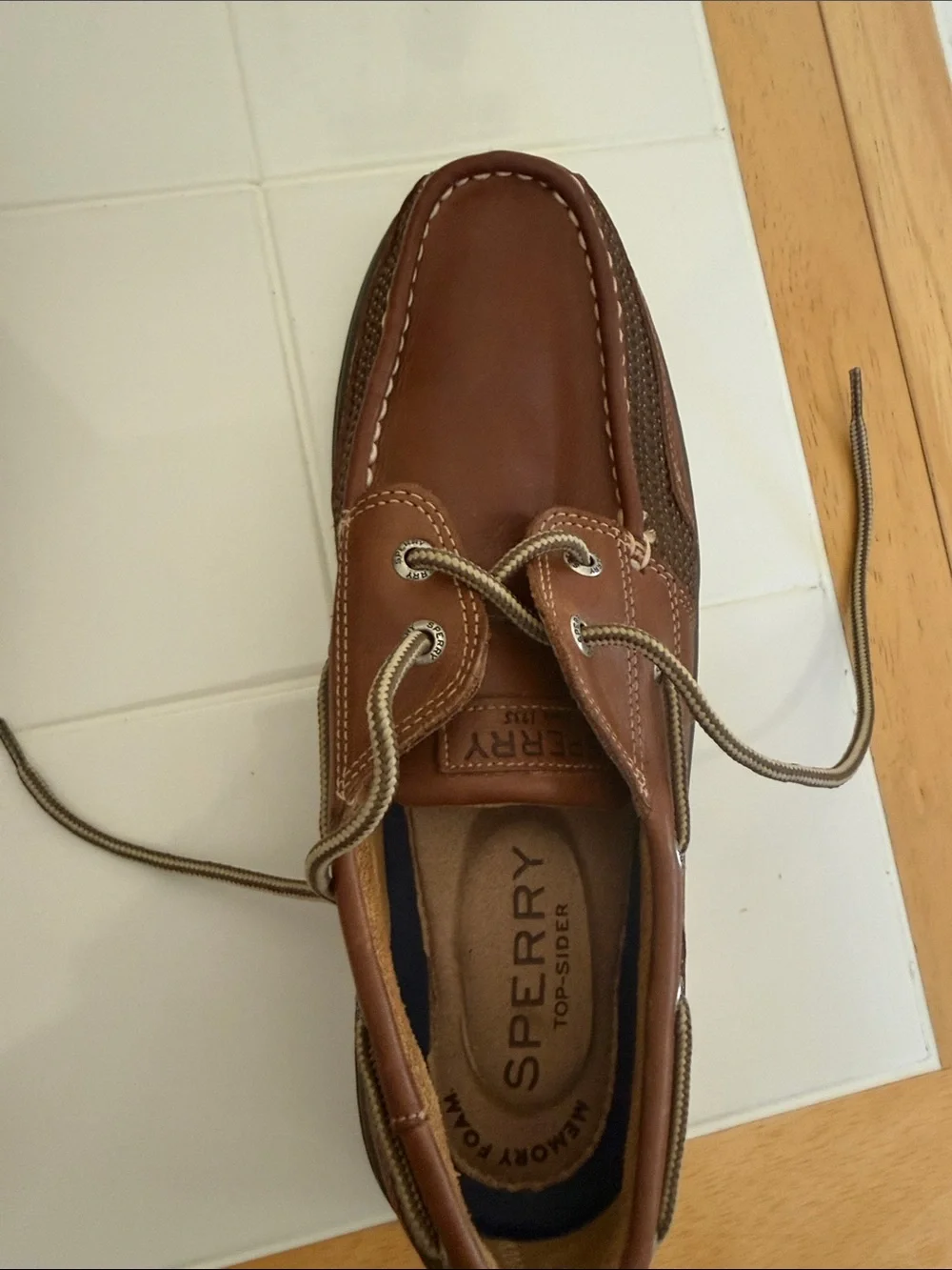Sperry Men’s Leather Top-Sider Boat Shoes Dark Brown with Gray and Beige